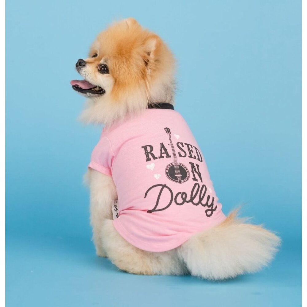 Doggy Parton - Dog Clothes - "Raised On Dolly" - Pet T-Shirt - Pink - Medium